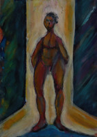 8808/HOMME RETICENT/29x21/huile sur papier/2014/gStudio/EN-11/9/21