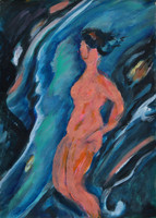 8847/DAME MAIN SUR HANCHE/37x26/huile sur papier/2014/gStudio/EN-11/9/21